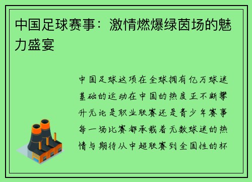 中国足球赛事：激情燃爆绿茵场的魅力盛宴
